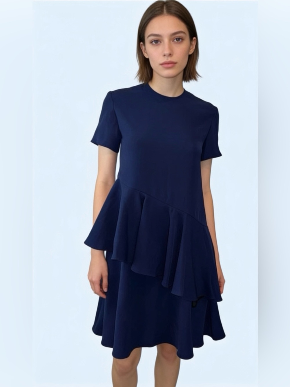 ADEAM Intermix Navy Ruffle T Runway Editorial Classic Workwear Party Dress XS